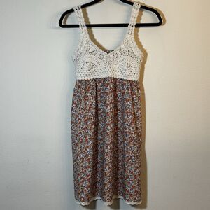 Jessica Simpson XS Dress White Crochet Bodice Floral Orange & Blue Mini Lace Hem
